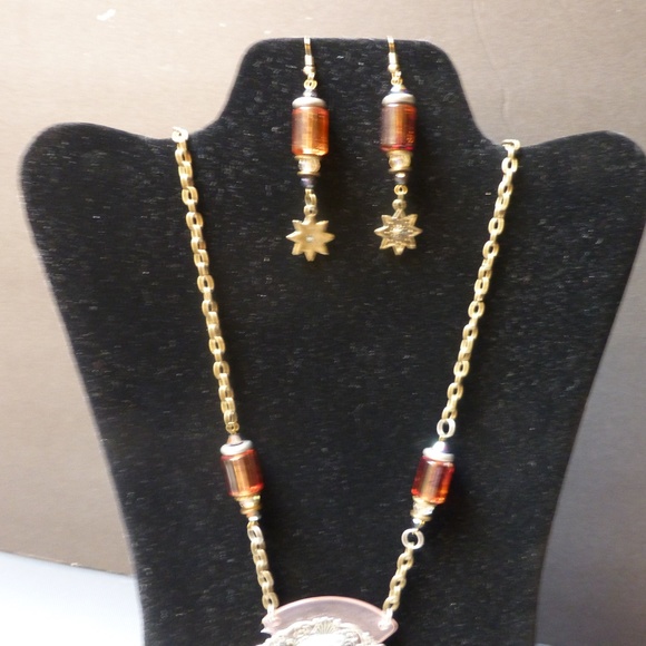 BLAZING BOHO GYPSY DANGLING MOON STARS NECKLACE MATCHING EARRINGS - Picture 4 of 6